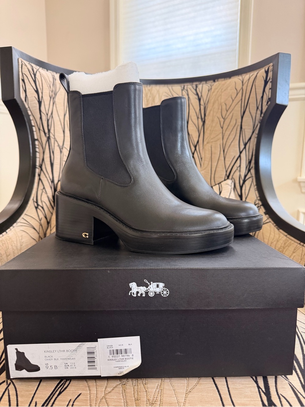 BNIB Coach Kinsley Black Leather Platform Chelsea Boot